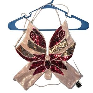 SHEIN PINK SEQUIN BUTTERFLY TOP